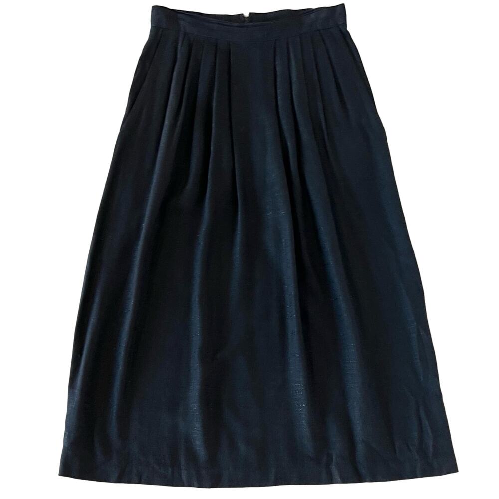 Emily St John Vintage Women’s Skirt Midi Black A-Line Flax Rayon Pockets Sz 9/10